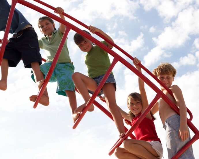 young children playing on jungle gym