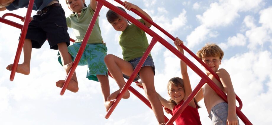 young children playing on jungle gym